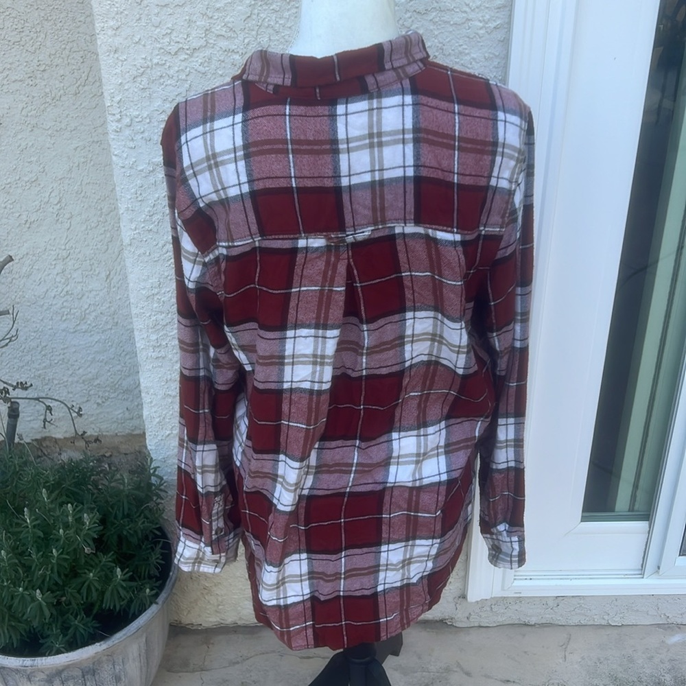 American Eagle AHH-AMAZINGLY Soft Boyfriend Fit Brown Plaid Flannel Women Size L - Picture 4 of 7
